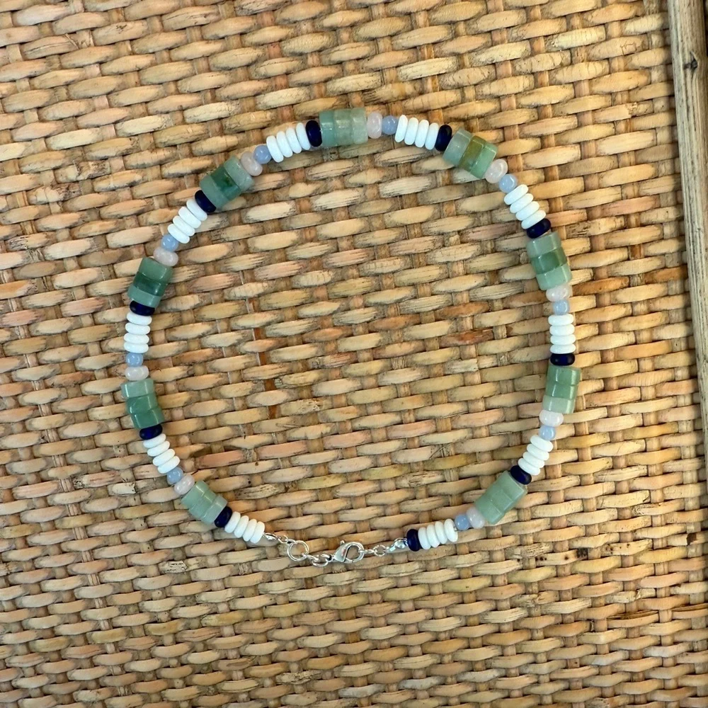 Green Aventurine & Rose Quartz Beaded Choker Necklace - Picture 7 of 7